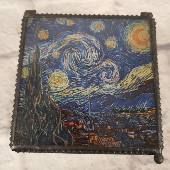Van Gogh Starry Night Stained Glass Decorative Trinket Box 4x4" Museum Art Decor - Picture 2 of 8